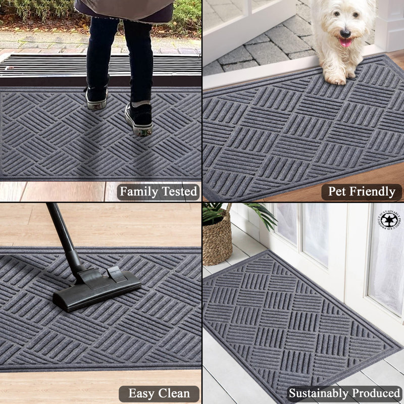 Odafe Indoor/Outdoor Non-Slip Heavy-Duty Polypropylene Doormat with Rubber Backing – Checkered Design, 24" W x 36" L