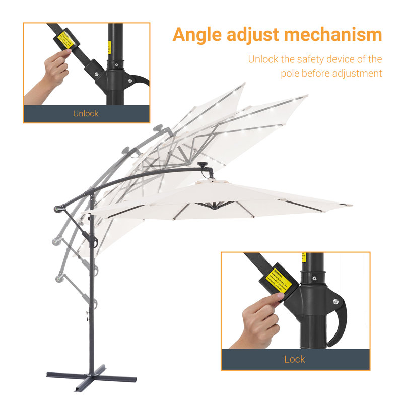 Parasol lumineux en porte-à-faux 10 pi Sejada, Beige