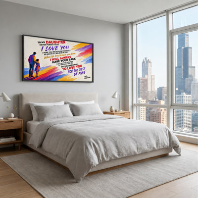 Father Daughter Silhouette With Colorful Paint Strokes Canvas Wall Art