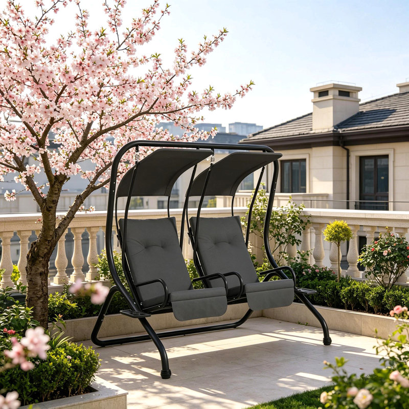 Balancelle d'extérieur 2 places avec auvent, balancelle de jardin pour le jardin