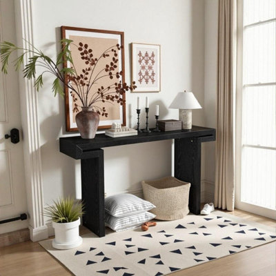 60 Inch Console Table with Open Storage, Solid Wood Veneer Construction