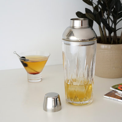 Viski Admiral Cocktail Shaker - Cut Crystal Tumbler With Stainless Steel Cap And Strainer - Dishwasher Safe 25Oz Set Of 1