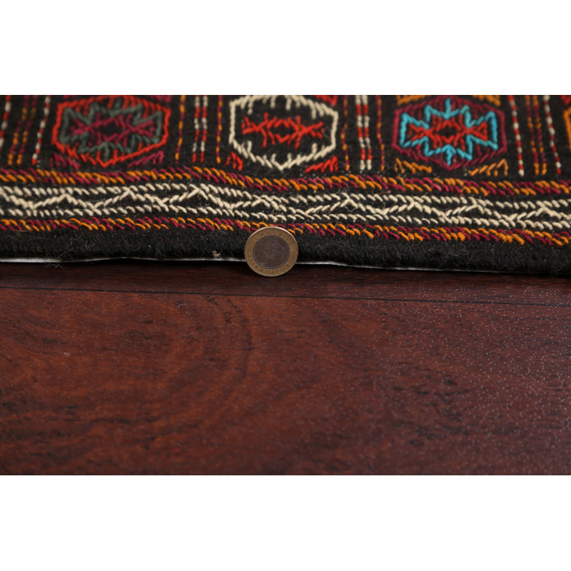 Tapis rouge / jaune en laine fait à la main Kilim