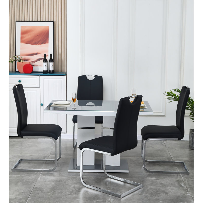 Mousoulita 4 - Person Dining Set, Black, Grey