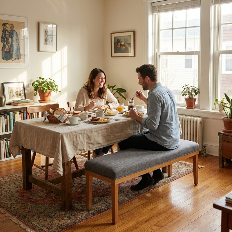 Banc de salle à manger rembourré avec pieds en bois massif pour table de salle à manger, siège en velours gris de l 52,8 po