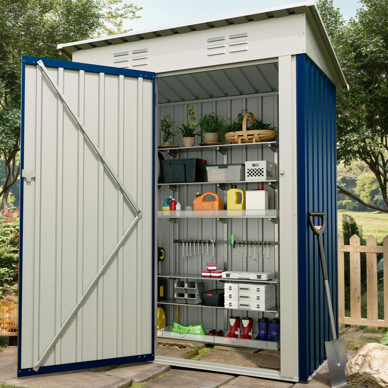 5x3 FT Metal Outdoor Storage Outdoor Storage – Lockable Door – Sloped Roof – Weatherproof Galvanized Steel Utility Cabinet for Garden, Patio, Lawn Tools – UV Resistant – 5x3FT