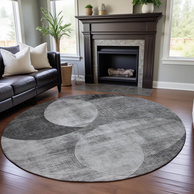 Premium Machine Washable Alves AMF1140 Geometric Rug, Round 8'