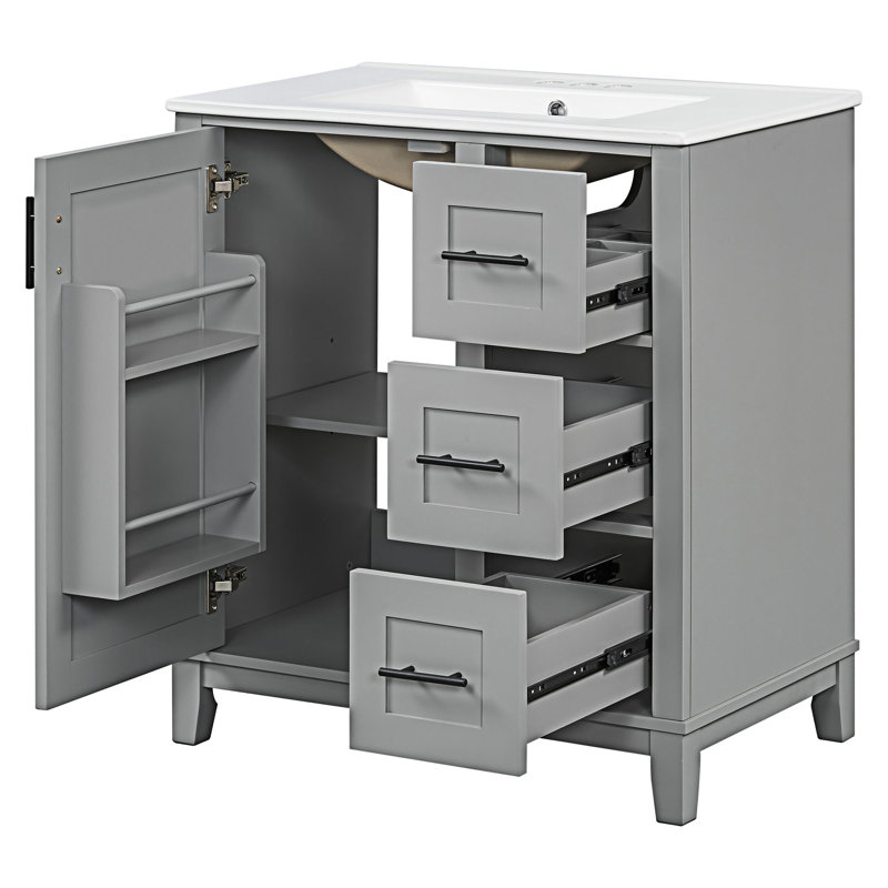 Bathroom Vanity With Ceramic Sink, Gray