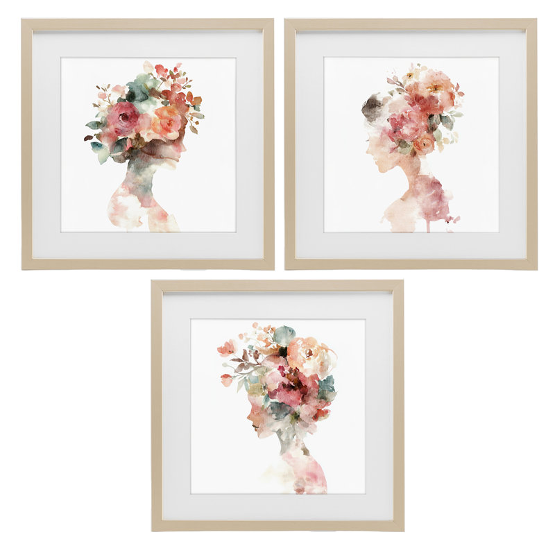 "Floral Dreamscape Portraits", ensemble de 3 reproductions encadrées sous verre, design par Svetlana Aleynikova