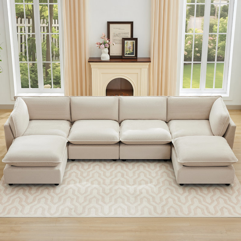 Canapé modulaire surdimensionné Heffernan, Chenille beige, H 33,10 po x l 138,29 x P 68,9 po