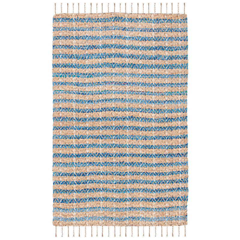 Handwoven Blue and Natural Jute Striped 3' x 5' Area Rug