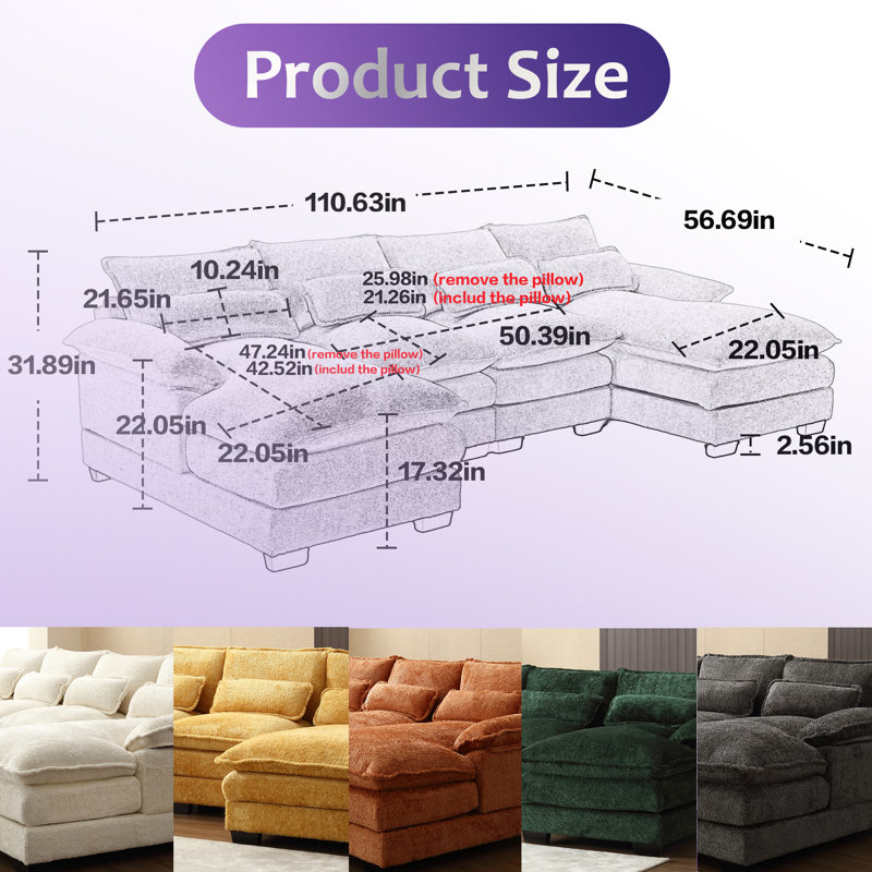 Redenius 110.63" U-shape Chenille Sectional, Beige