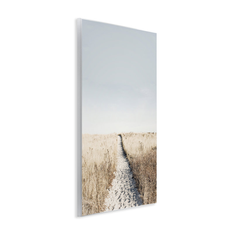 Chemin avec empreintes de sable, art mural sur bois par Sissi et Seb, H 19 po x l 13 po