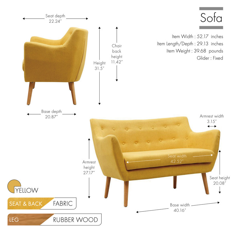 Mcdorman Upholstered 52.17'' Loveseat, Yellow