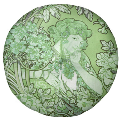 Coussin de plancher alphonse mucha femme entre les fleurs