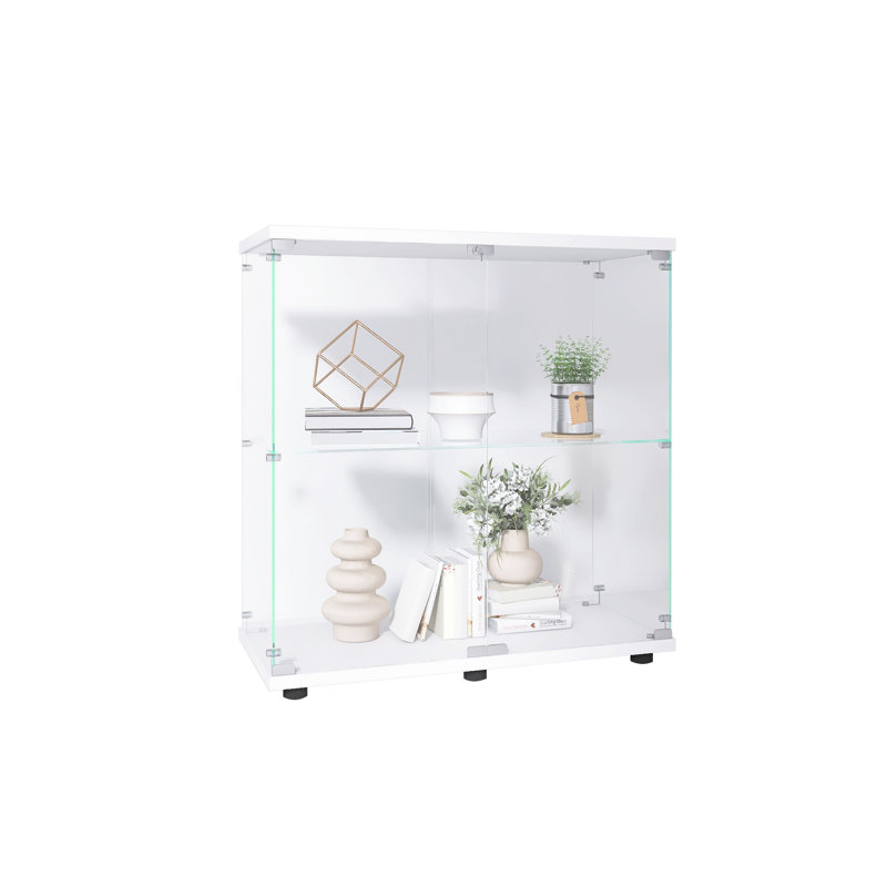Vitrine 2 couches en verre avec 2 portes, vitrine, Blanc