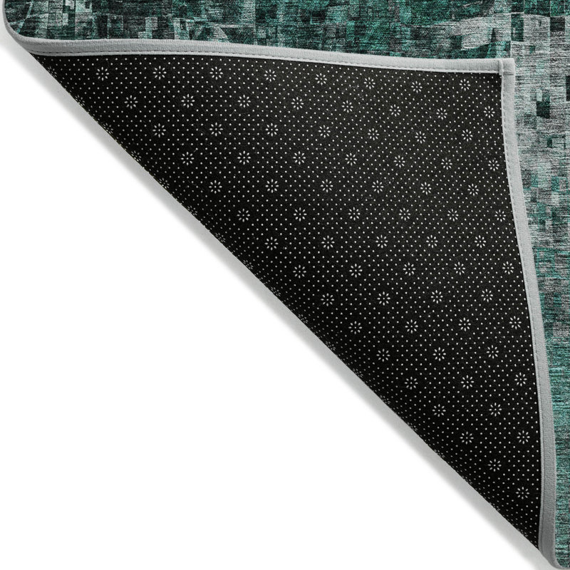 Tapis extérieur lavable abstrait bleu sarcelle 10 pi x 14 pi bleu turquoise et gris
