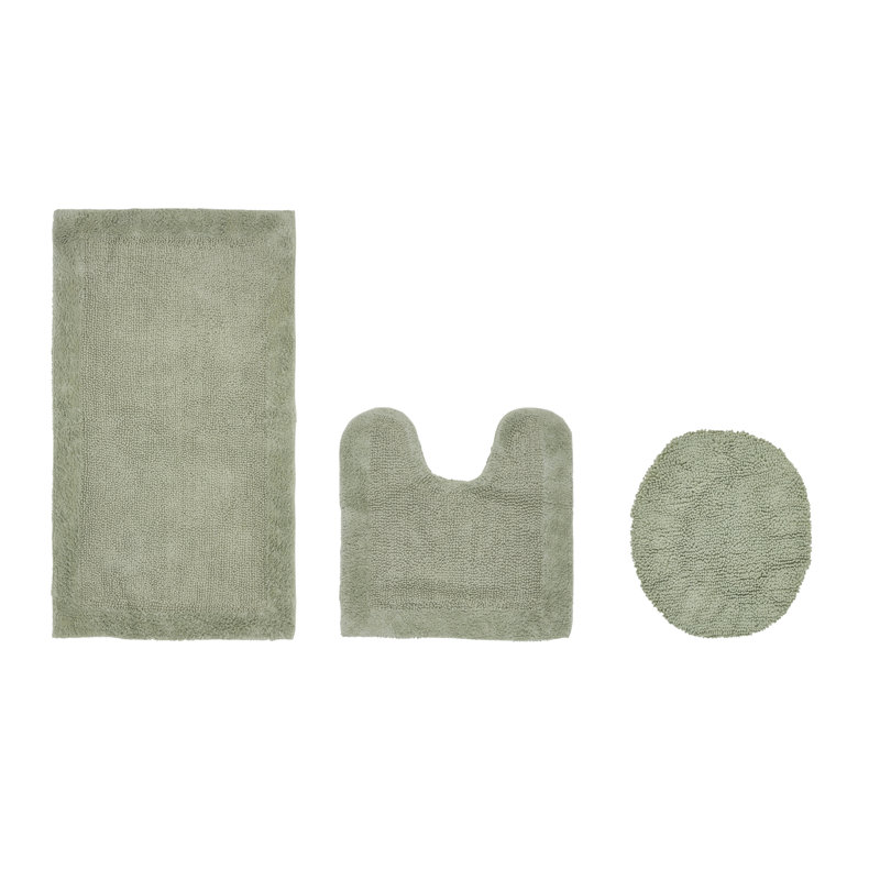 Merkel 100% Cotton Tufted Premium 3 Piece Bathroom Rug Set Machine Washable Extra Soft & Absorbent Reversible Bath Rug