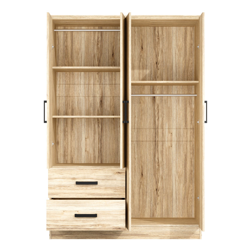 Armoire 4 portes avec 2 tiroirs et tablettes Apollonios, Chêne naturel