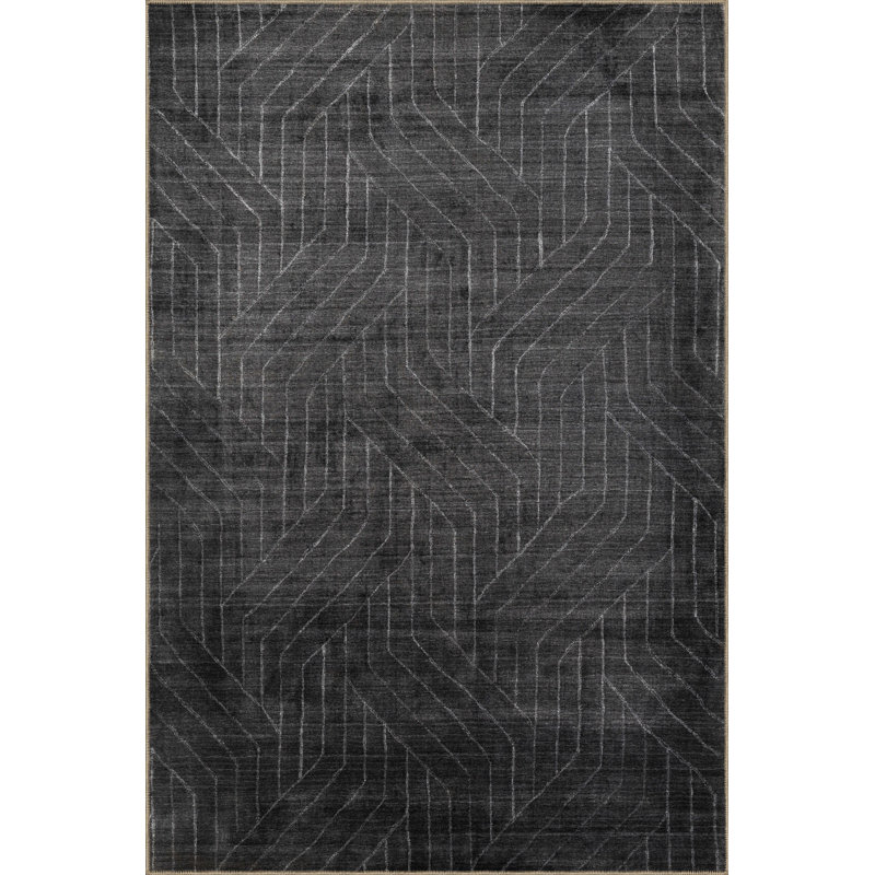 Tapis décoratif moderne à motif géométrique noir, Rectangle 3 pi 9,81 po x 4 pi 11,06 po