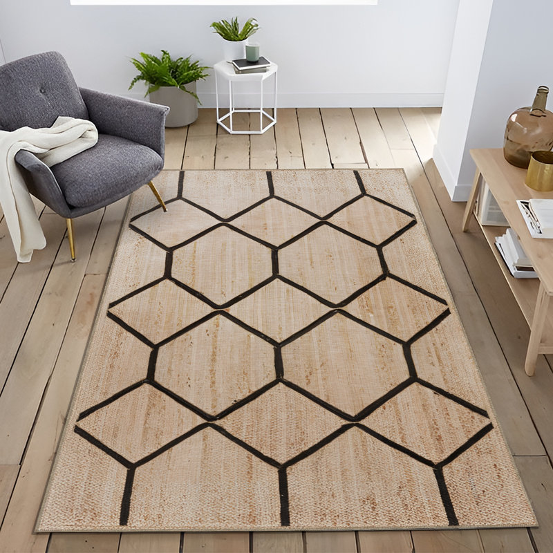 Tapis décoratif à motif géométrique beige, Tapis de couloir 3 pi 3 po x 9 pi 10 po
