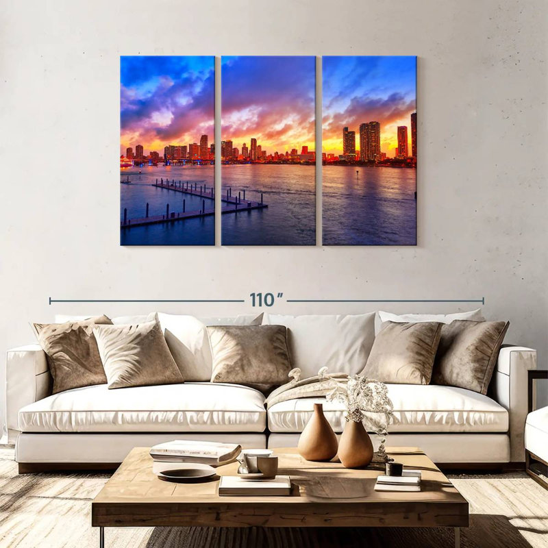 Coucher de soleil éclatant à Sir Sir Miami, H 48 po x l 74 po