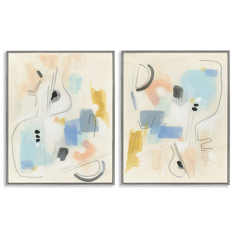 «Pastel Shapes Lines Patches», ensemble de 2 estampes numériques encadrées par June, Estampe numérique Farmhouse