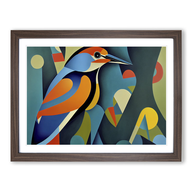 Kingfisher Bird Abstract Vol.5 - Framed Print, 46cm H x 64cm W x 2cm D, Walnut