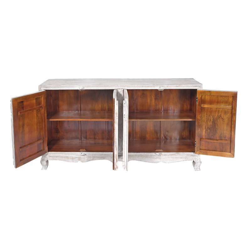 Tree of Life Solid Wood 4 Door White Antique Cabinet