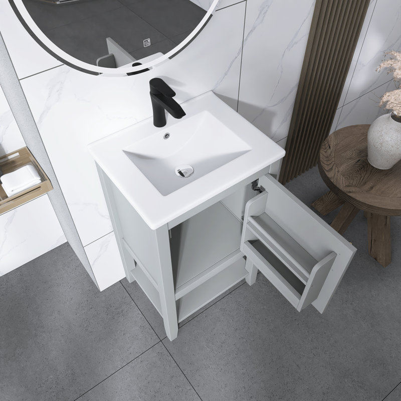 Meuble-lavabo autoportant de 20 po avec lavabo, Gris