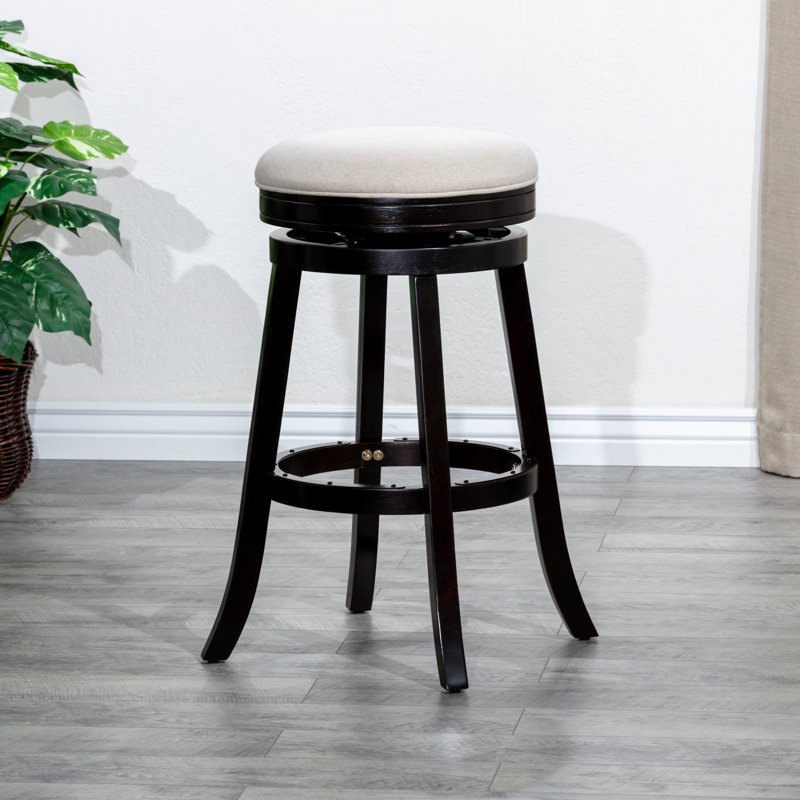 Tabouret 30 ", finition espresso, siège en tissu beige, Espresso, Beige