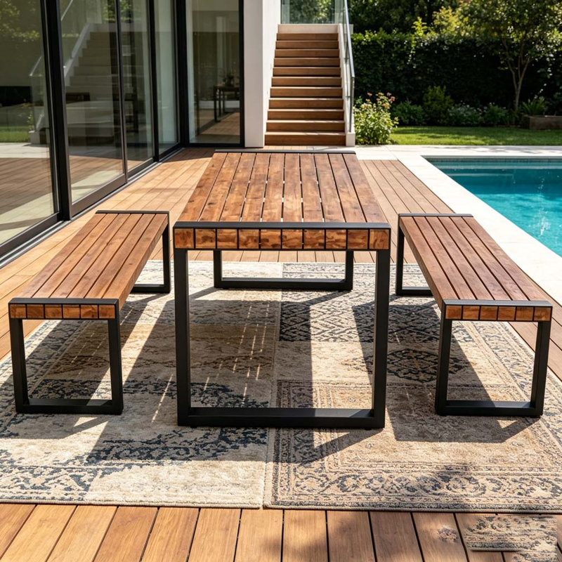 Table de salle à manger 3 pièces avec 2 bancs