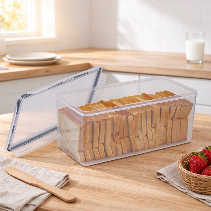 Bread Box Set, Plastic Bread Container with Airtight Lid, Large Sandwich Holder and Bread Keeper for Kitchen Counter, Stackable Bread Storage Bin, BPA Free