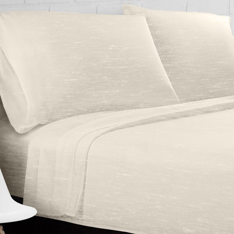 Ella Jayne Soft Heather Jersey Knit 4-Piece Sheet Set, King, Ivory