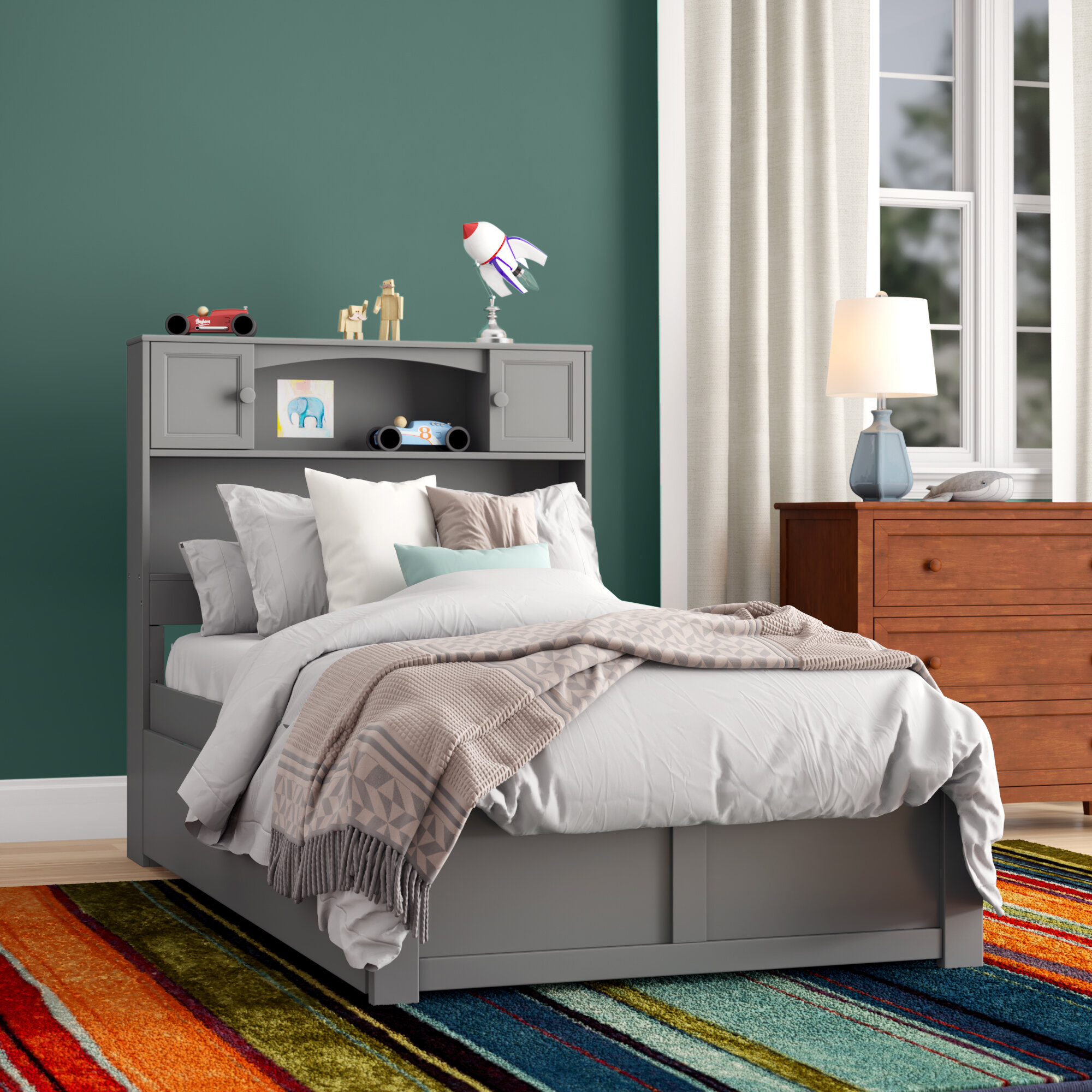 Trundle bed with drawers store and bookcase