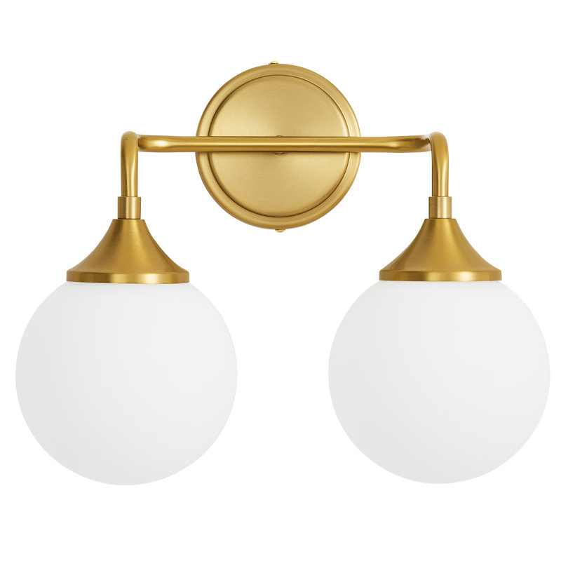 Luminaire de salle de bain à intensité variable avec abat-jour en verre opale lait 5,9 po Romale, Doré, 2
