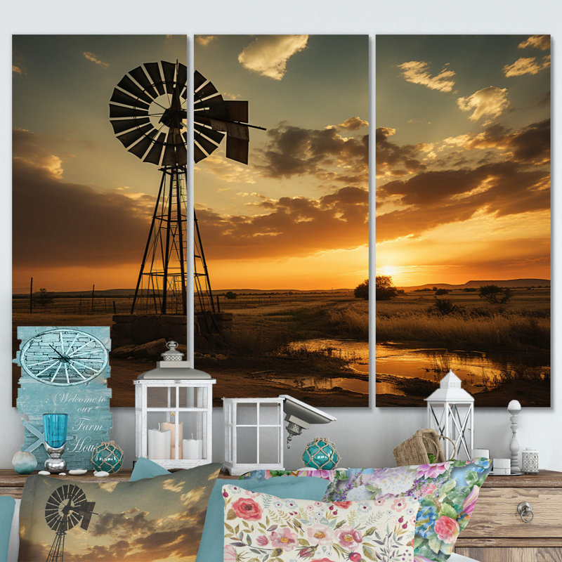 " Texas Rustic Windmills " 3 - Pieces, 32" H x 48" W x 1" D