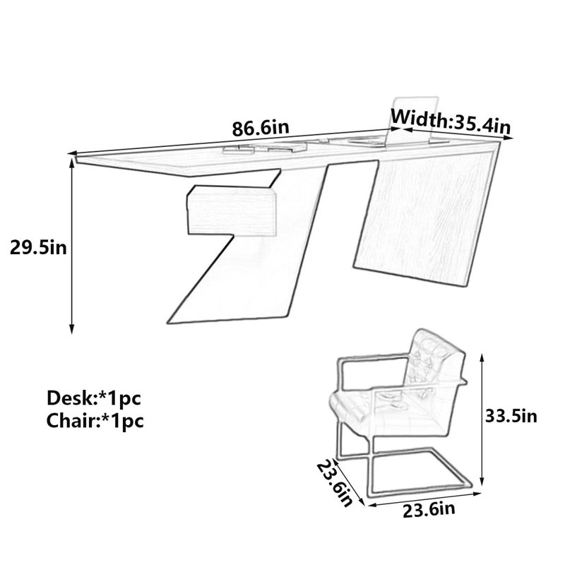 Bureau double caisson Modern, H 29,5 po x l 86,6 po x P 35,4 po
