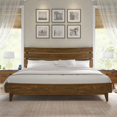 Camira King Size Solid Wood Slat Bed Pine Platform,Caramel