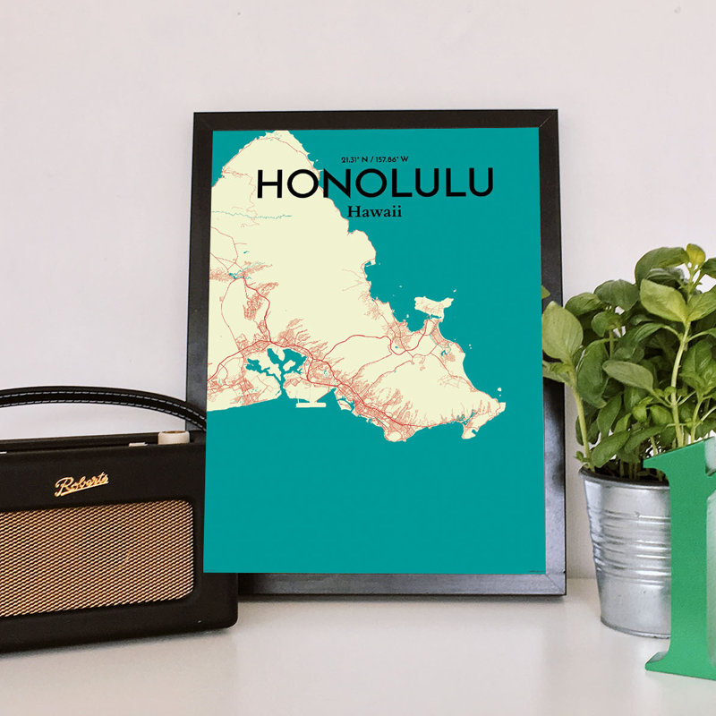 Honolulu City Map - No Frame Print, 43.2cm H x 27.9cm W x 0.13cm D