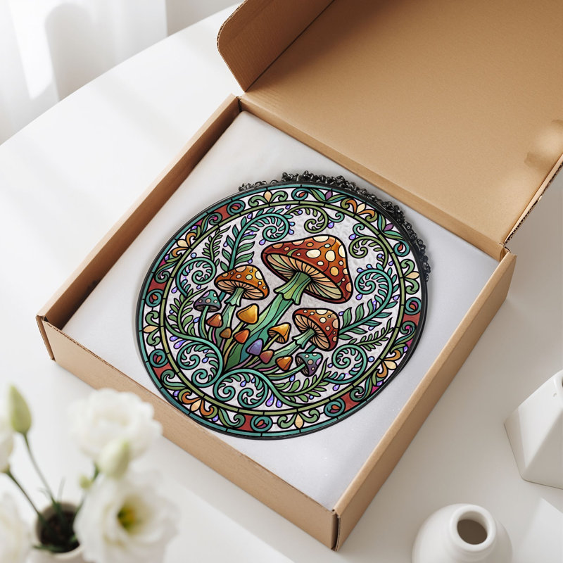 Panneau de vitrail Mushroom Mandala, 7,8 heures, 7.8"H