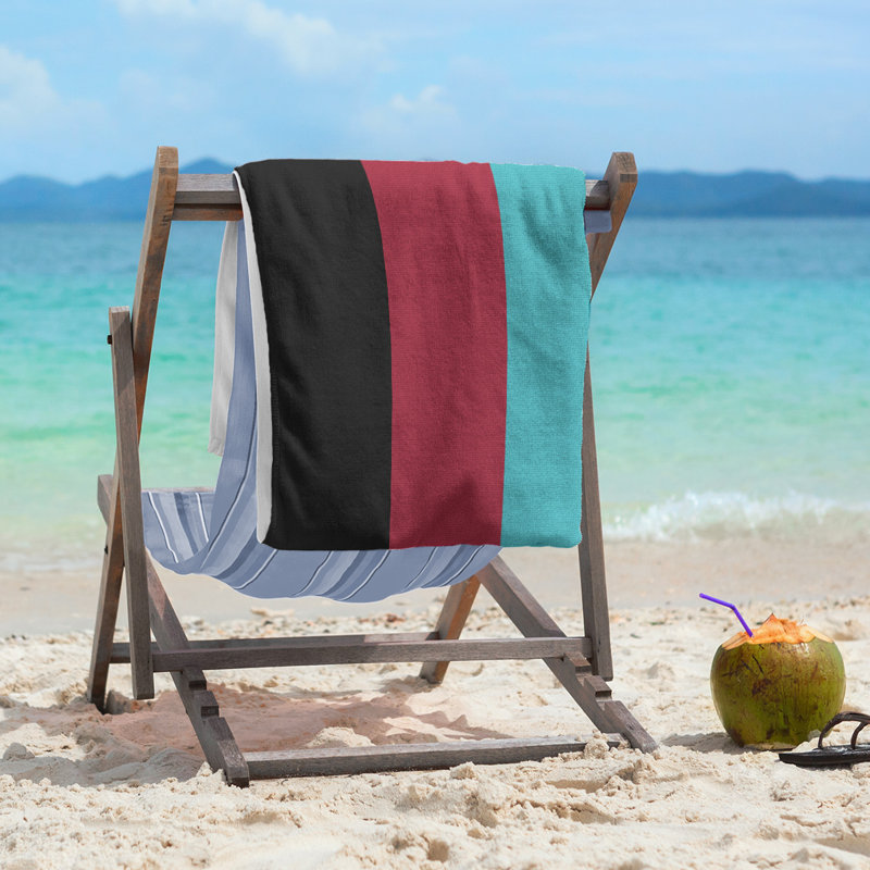 Beach Towel, Black/Sedona Red/Teal, Polyester/Cotton, Beach Towel