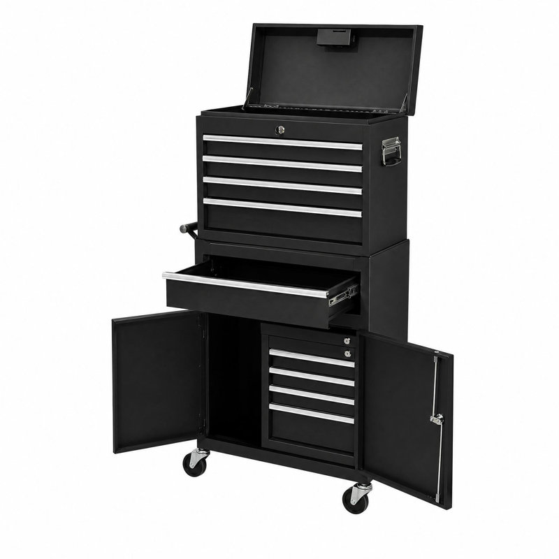 Coffre à outils roulant robuste à 5 tiroirs avec compartiment supérieur amovible, construction en acier, armoire verrouillable sur roulettes, organisateur de garage portatif