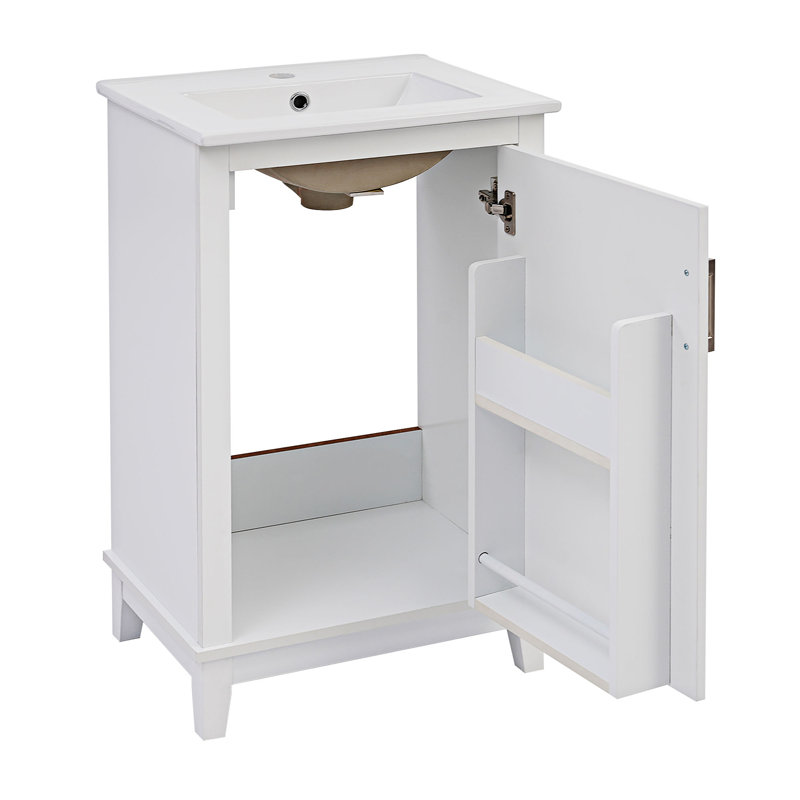 Petit meuble-lavabo avec lavabo en céramique Reylin, Blanc