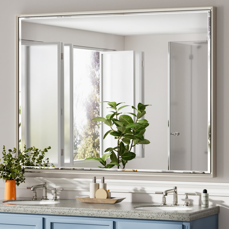 Miroir de salle de bain mural Lohoski, 36 po x 48 po, Nickel brossé