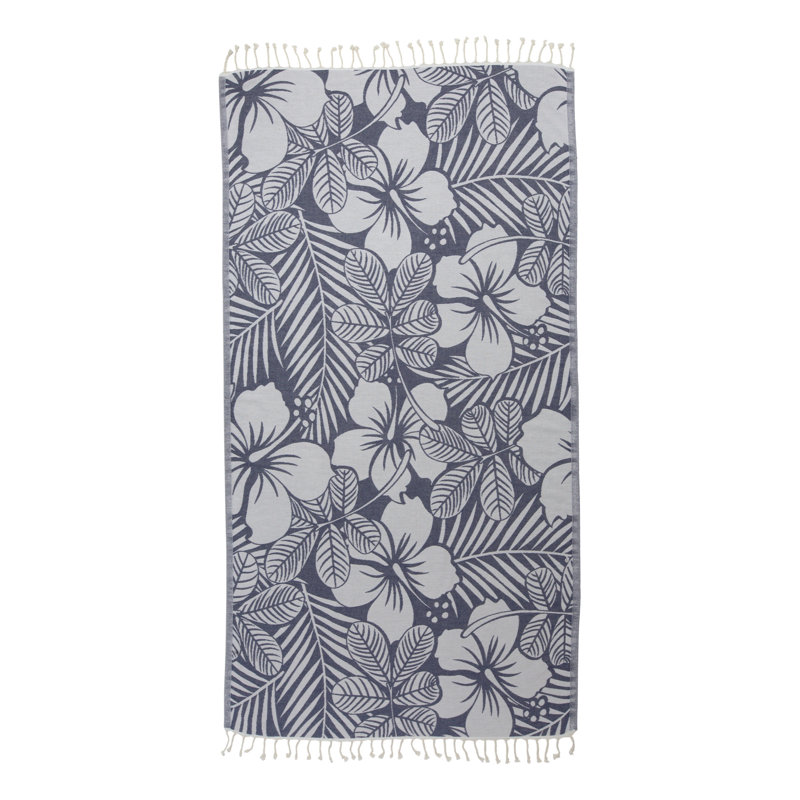 Chanyah Hawaiian Flower Organic Sand-Free Turkish Cotton Beach Peshtemal, 66" x 36", Blue