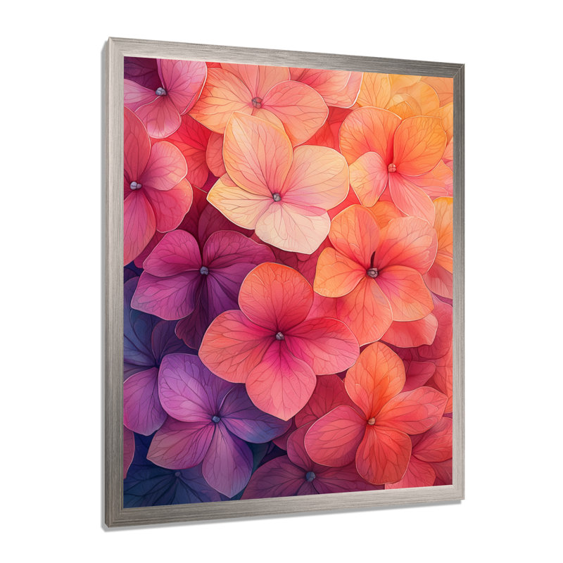 Hydrangeas In The Sunset Glow II - Art mural floral, H 20 po x l 12 po, Reproduction encadrée sans passe-partout