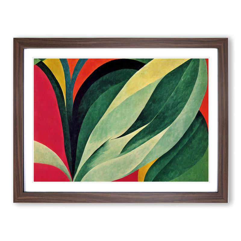 Bold Leaf Abstract - Single Picture Frame Painting, Walnut Framed, 46cm H x 64cm W x 2cm D