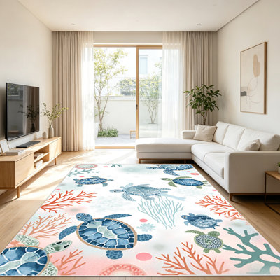 Tapis de mer à motif de tortue 1pc pour le salon, doux et confortable, adapté à toutes les saisons, facile à entretenir, tapis de sol intérieur lavable à la machine, sous la table de ferme convenant à la chambre à coucher, à la cuisine, au balcon, au patio, au couloir, à la maison, ...