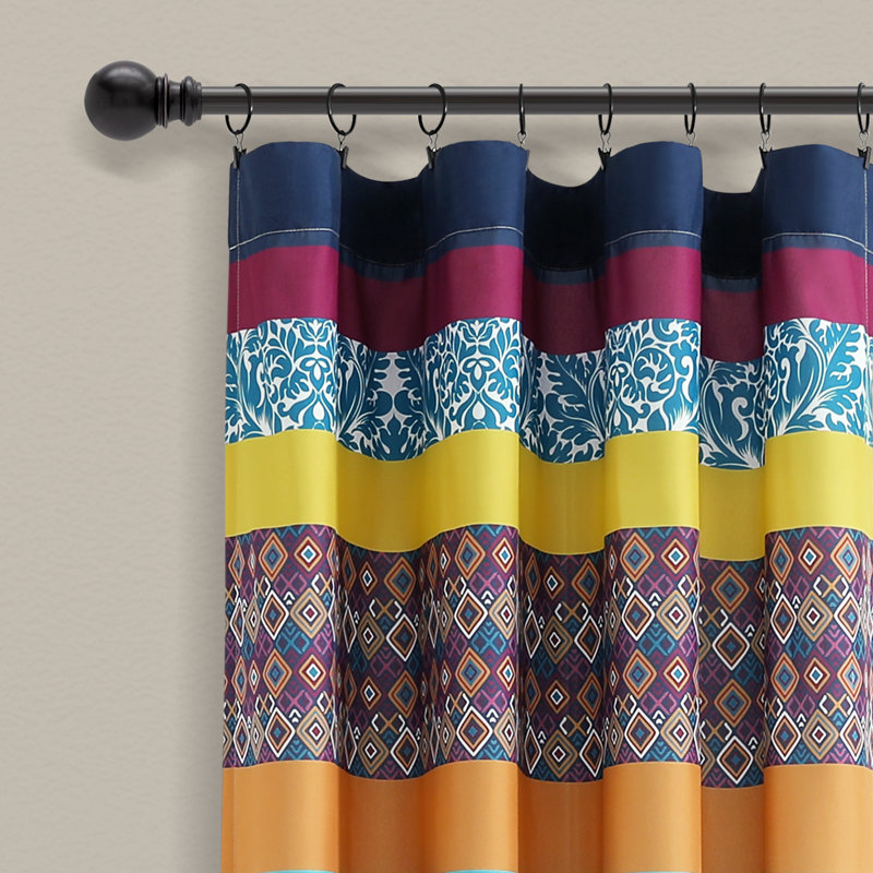 Boho Stripe Turquoise and Orange Polyester Window Curtain Panels